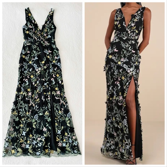 Lulus Dresses & Skirts - Lulu's Black Floral Embroidered Maxi Dress